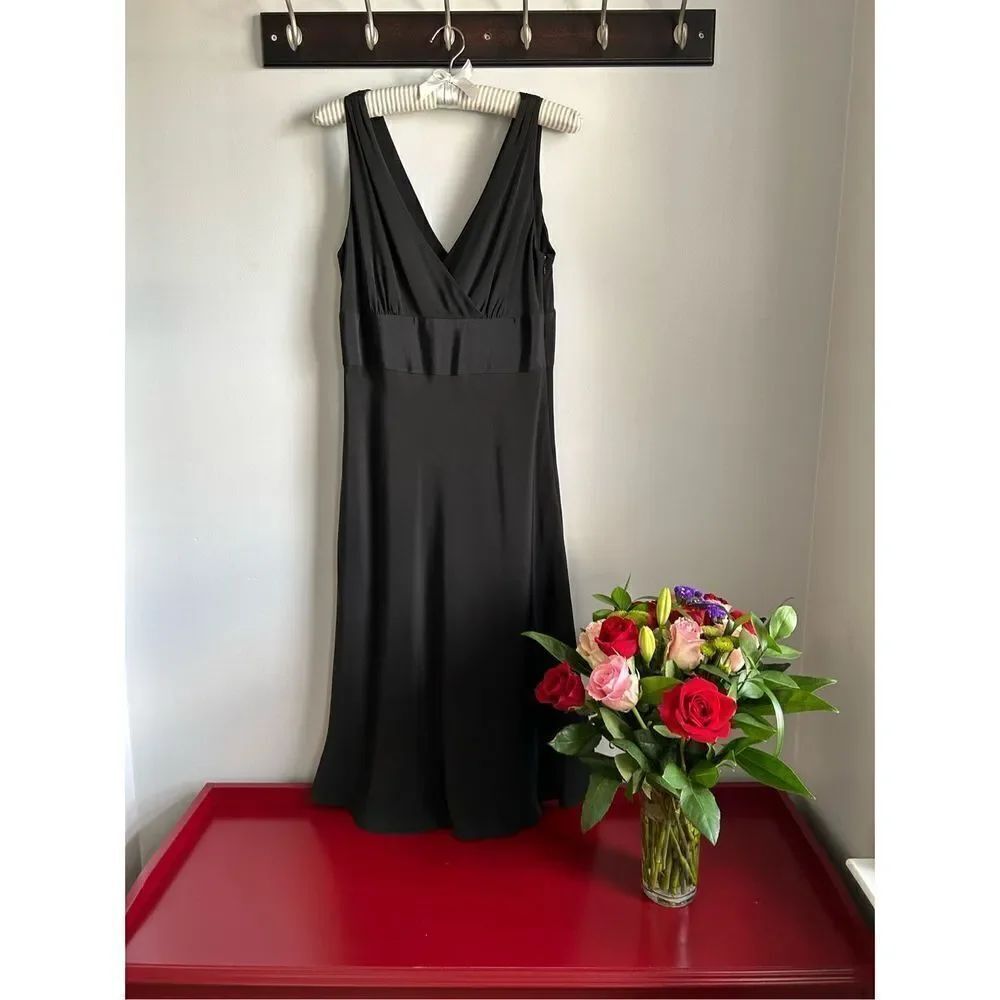 J.Crew Black Sleeveless Vintage Sophia Silk Tricotine Empire Waist Dress…